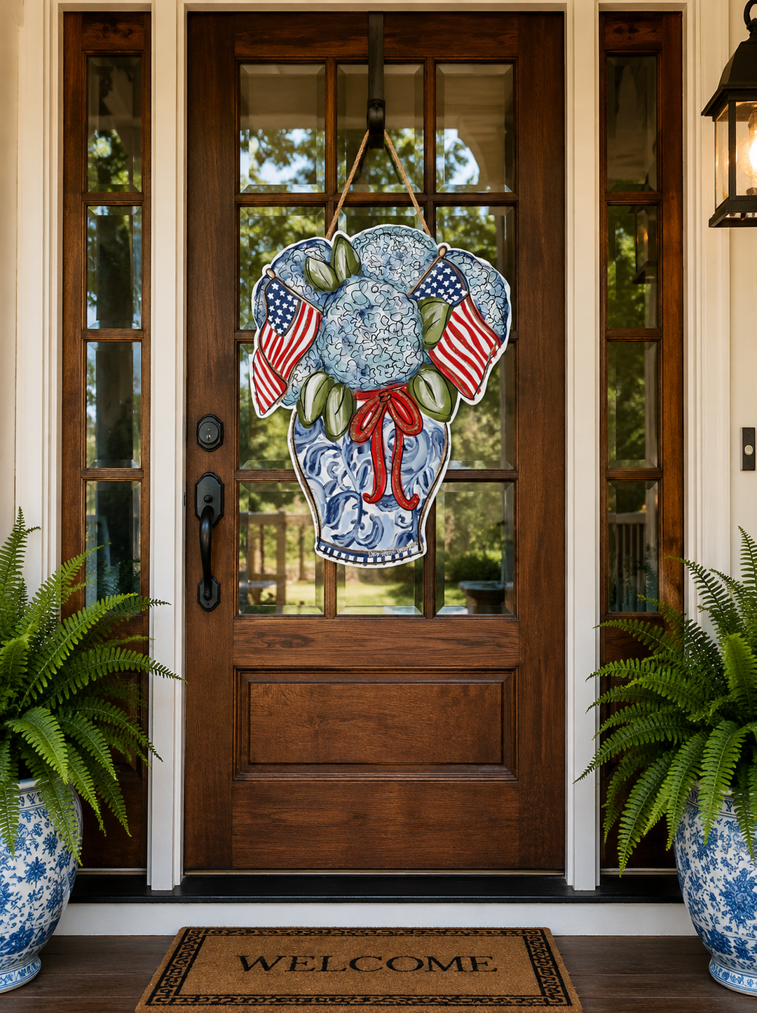 Hydrangea with Flags Door Hanger