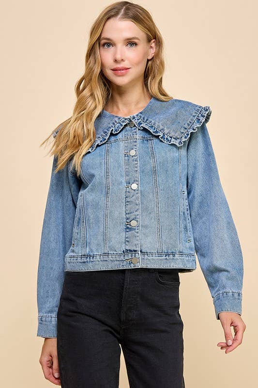 Ruffle Collared Denim Jacket