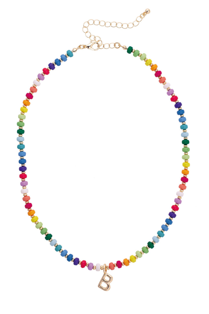 Rainbow Beaded Initial Necklace