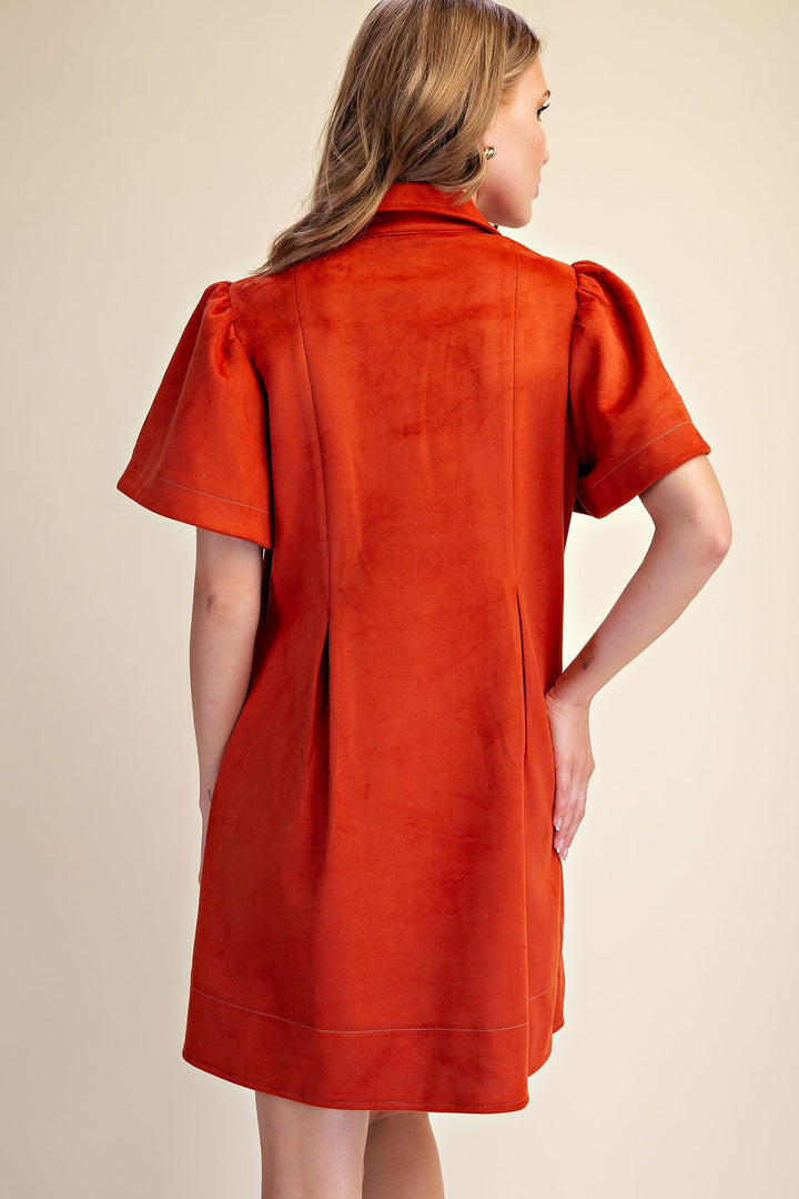 Suede Pleated Mini Dress