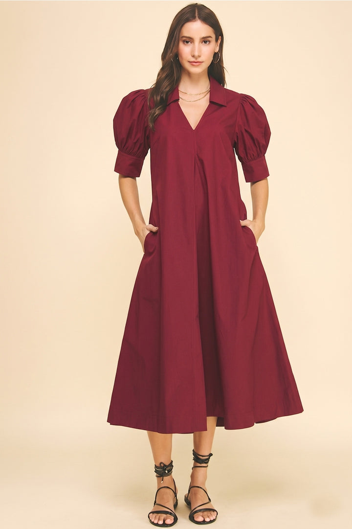 V-Neck Pleated A-Line Dress