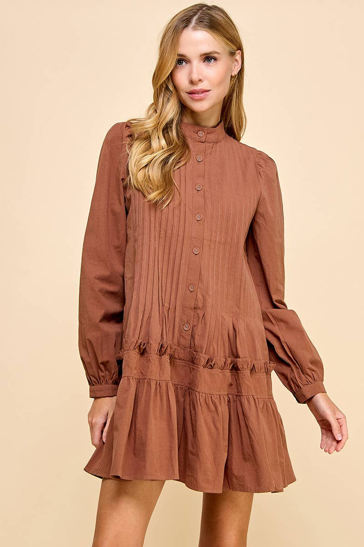 Button Down Pleated Detail Dress