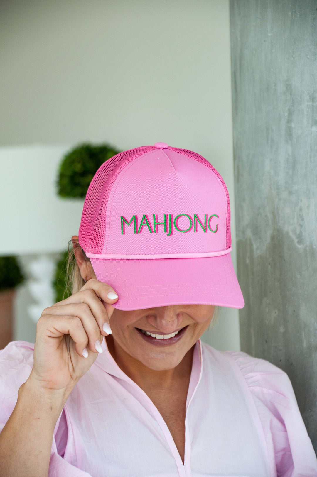 Pink Stitched Mahjong Hat