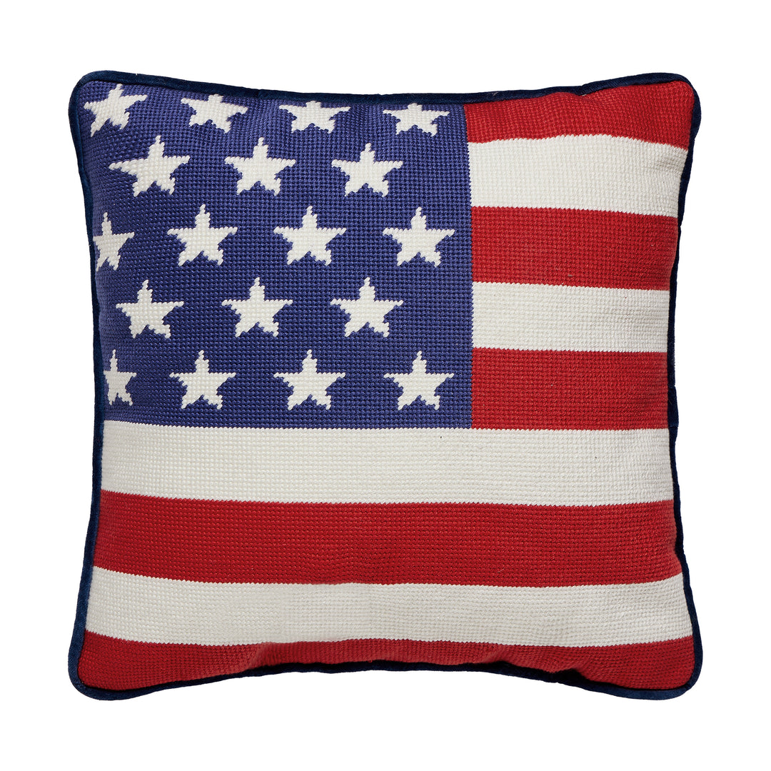 American Flag Embroidered Needlepoint Pillow