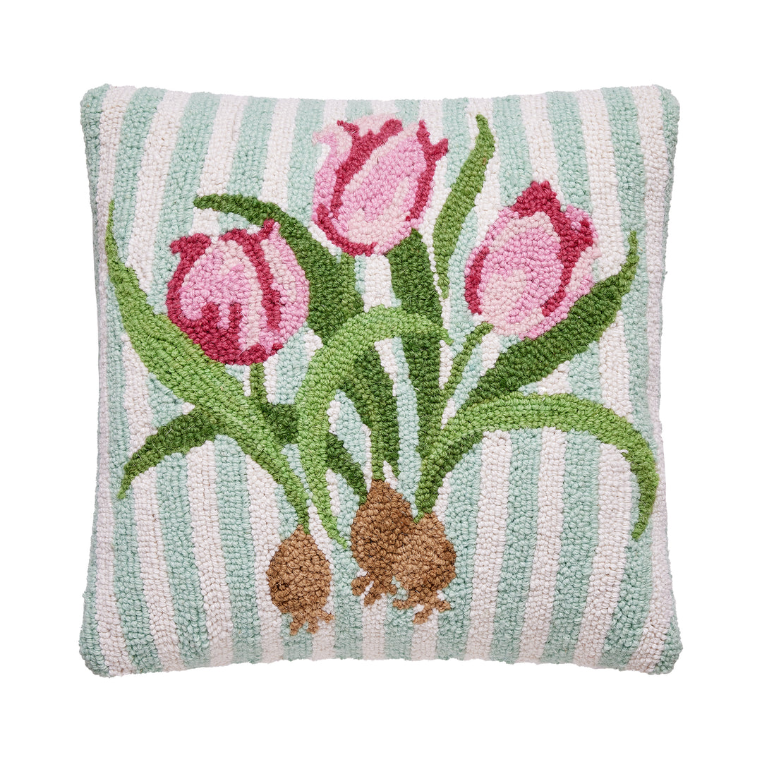 Pink Tulip Hooked Pillow