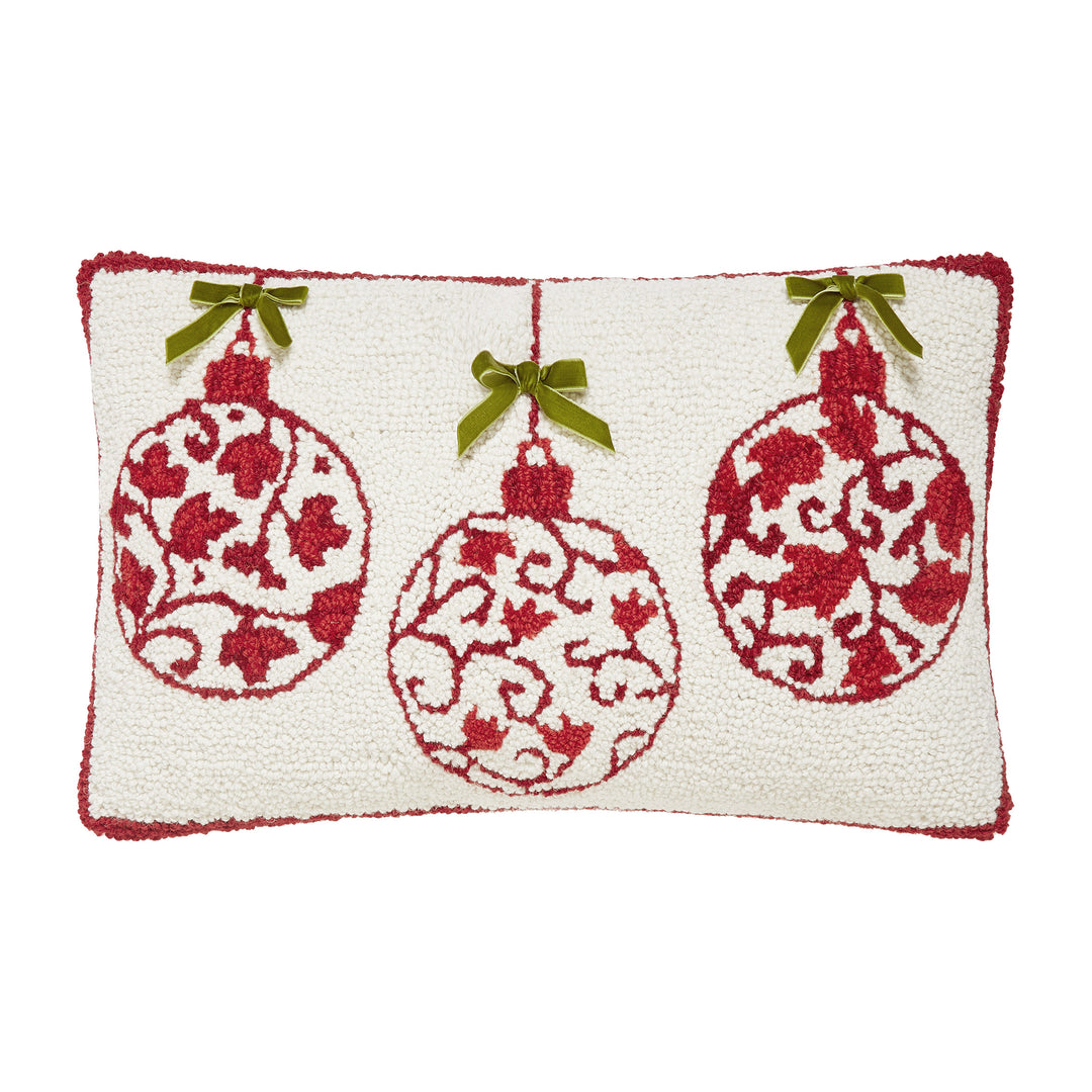 Red Ornaments W/Real Bow Hook Pillow