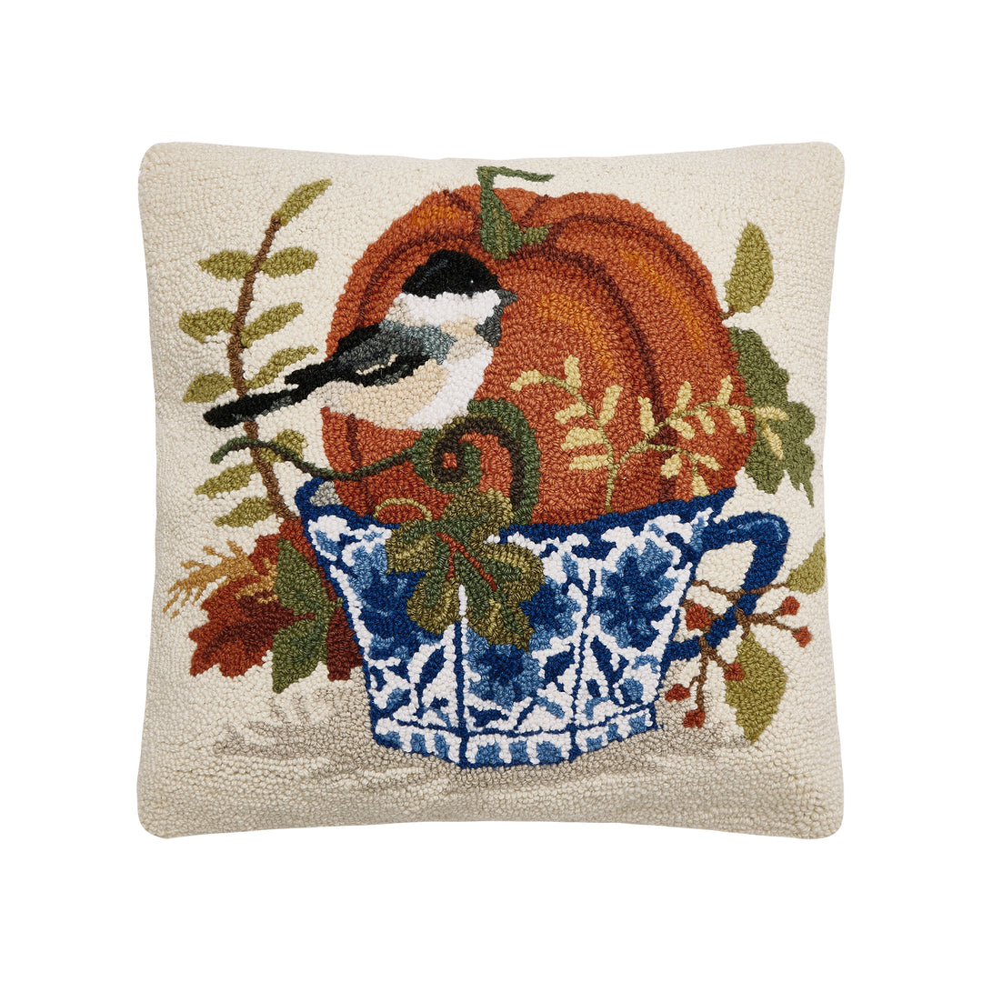 Fall Birds W/Teacups Hook Pillow
