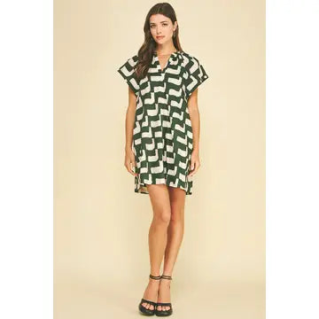 Green Geometric Print Tunic Mini Dress