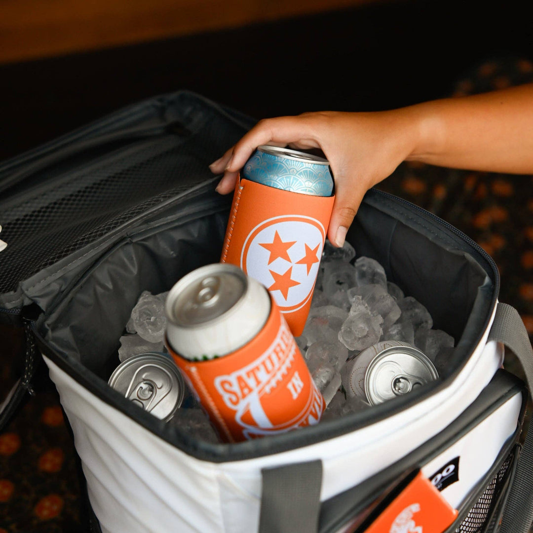 Orange/White Tri Star Can Cooler