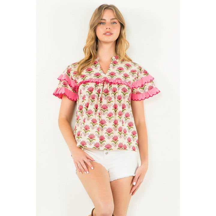 Floral Flounce Sleeve Top