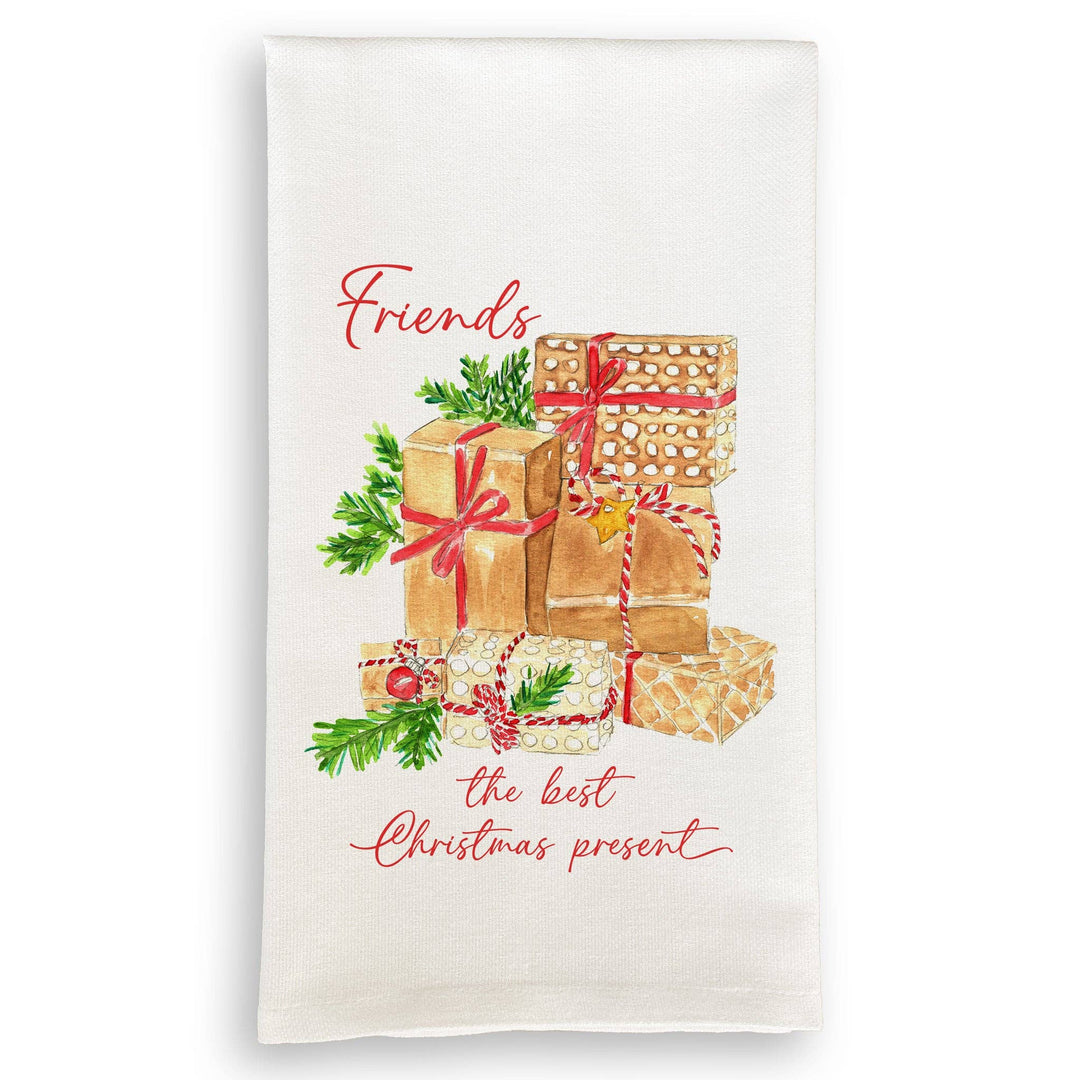 Christmas Wreath with Red Ribbon Tea Towel