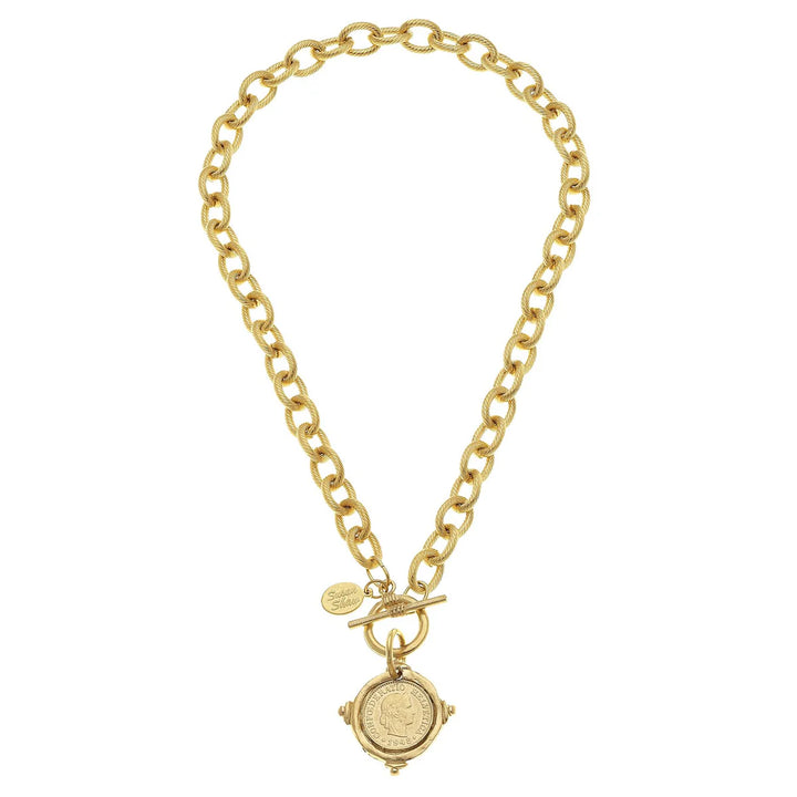 Handcast Gold Coin Toggle Necklace