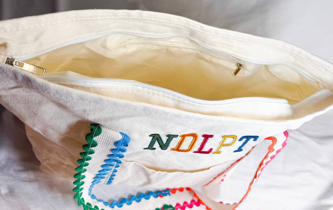 NDLPT Canvas Project Tote | Embroidered Needlepoint Tote Bag | Lightweight Zippered Carryall