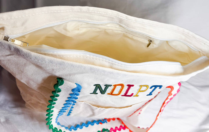 NDLPT Canvas Project Tote | Embroidered Needlepoint Tote Bag | Lightweight Zippered Carryall