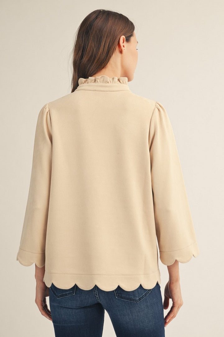 Scallop Edge Detail Faux Suede Top