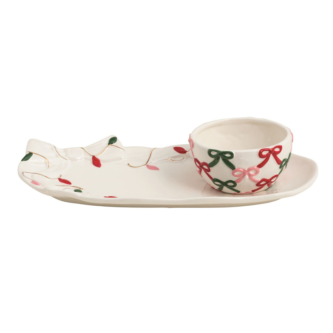 Bow Santa Tray &amp; Tidbit Set