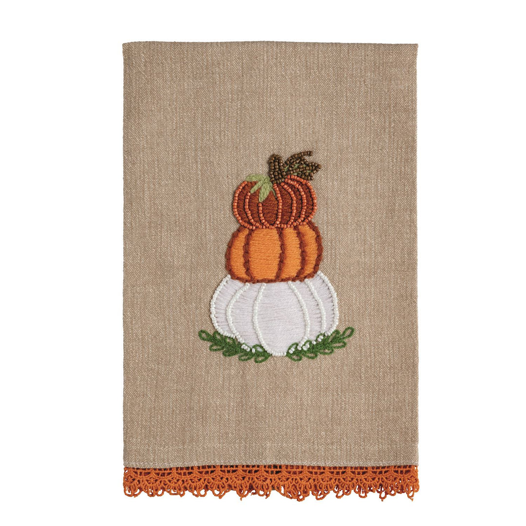 Stacked Pumpkin Beaded Embroidery Towel