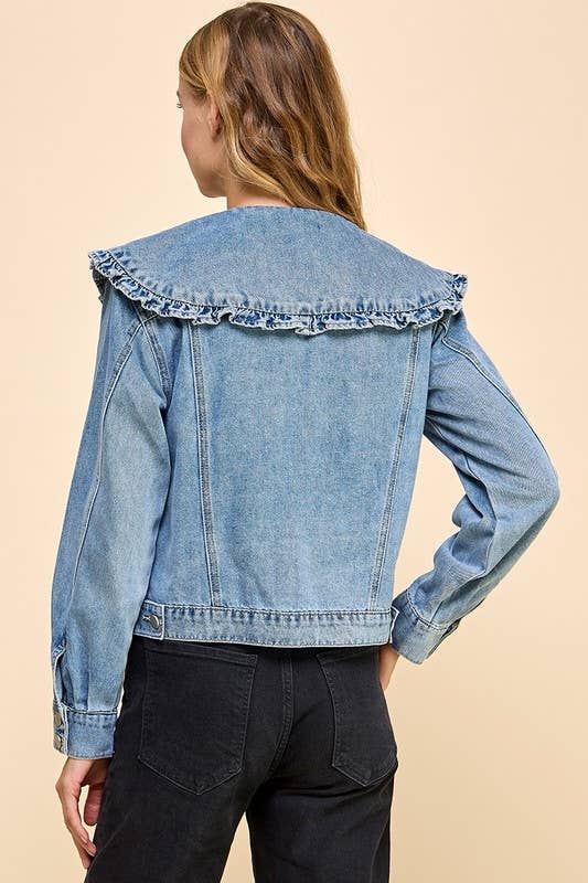 Ruffle Collared Denim Jacket