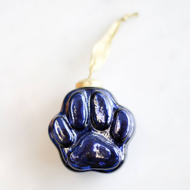 Tiger Paw Glass Ornament   Navy   2.5"