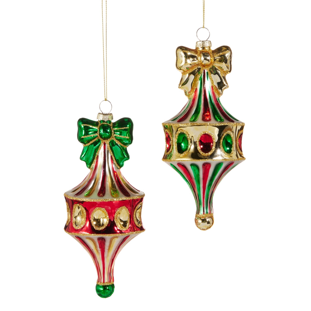 Red Green Bow Finial Ornament