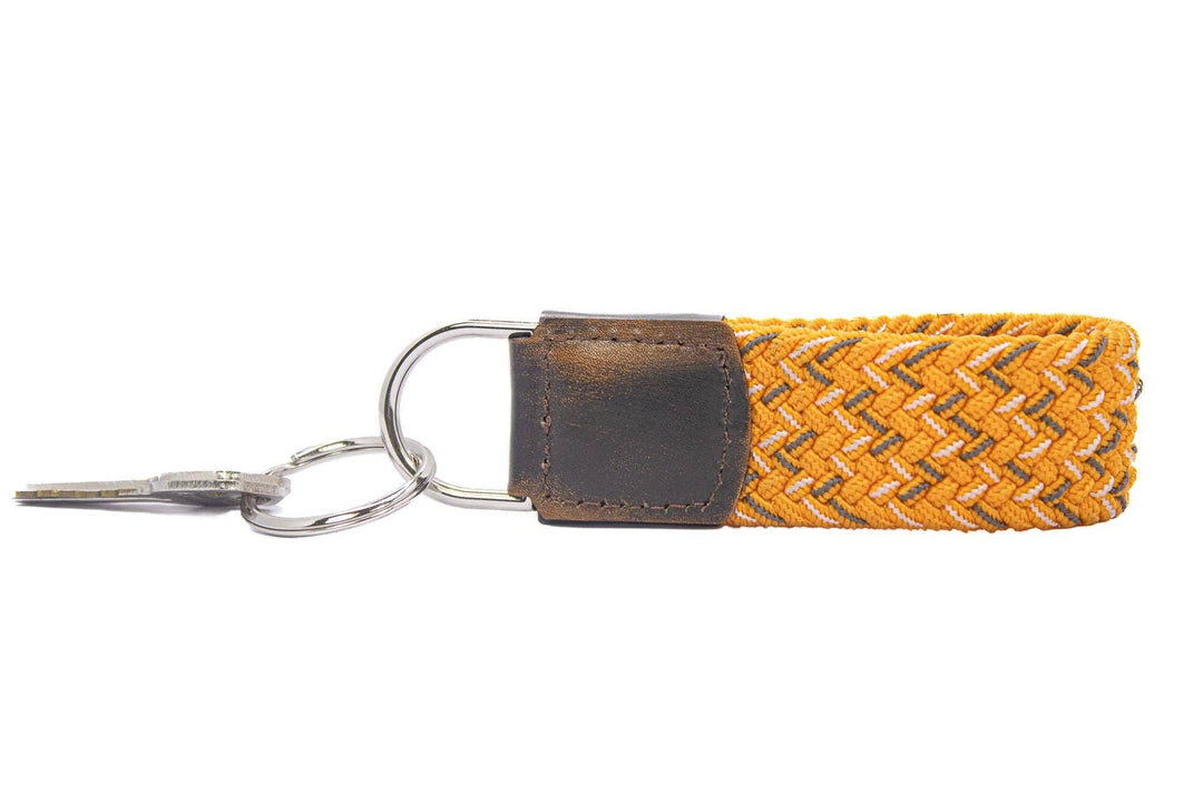 Braided Stretch Woven Orange and Gray Keychain