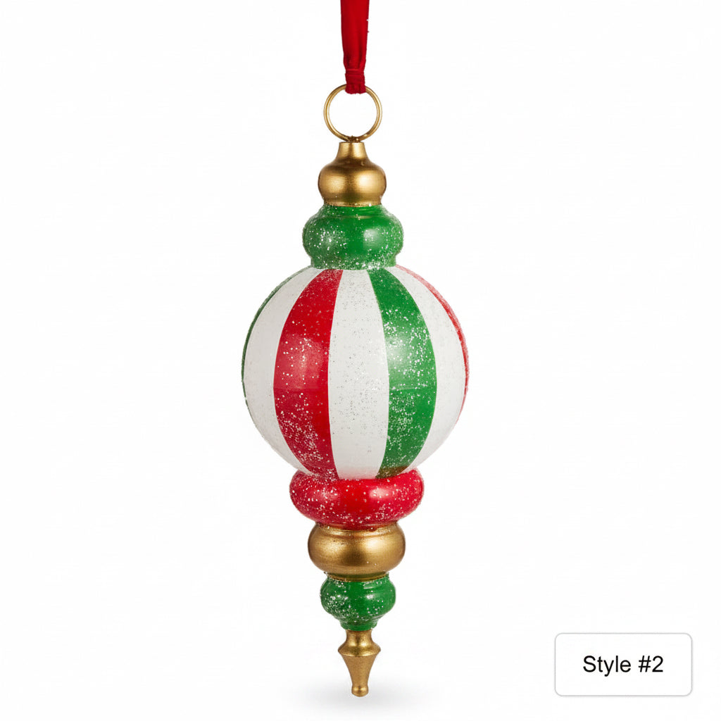 Red, Green And White Finial Ornament