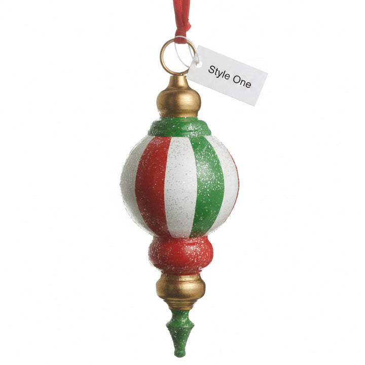 Red, Green And White Finial Ornament