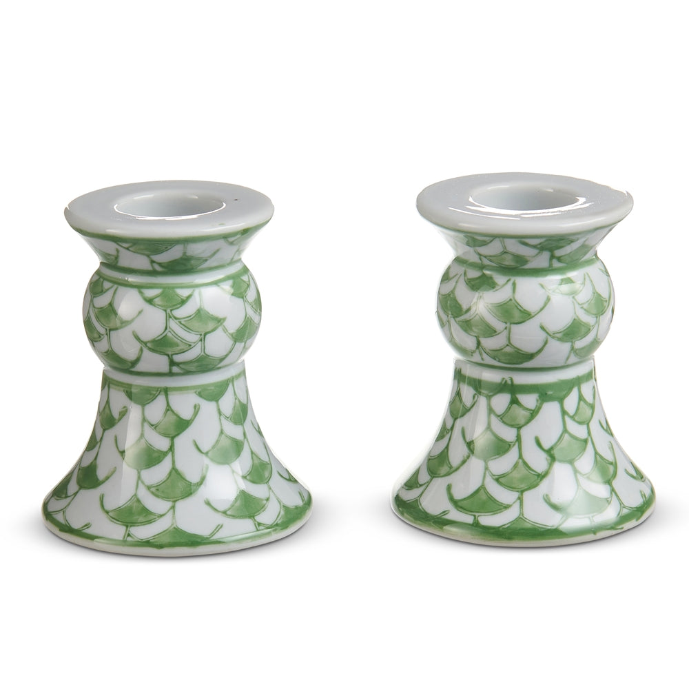 Green Print Candle Holders