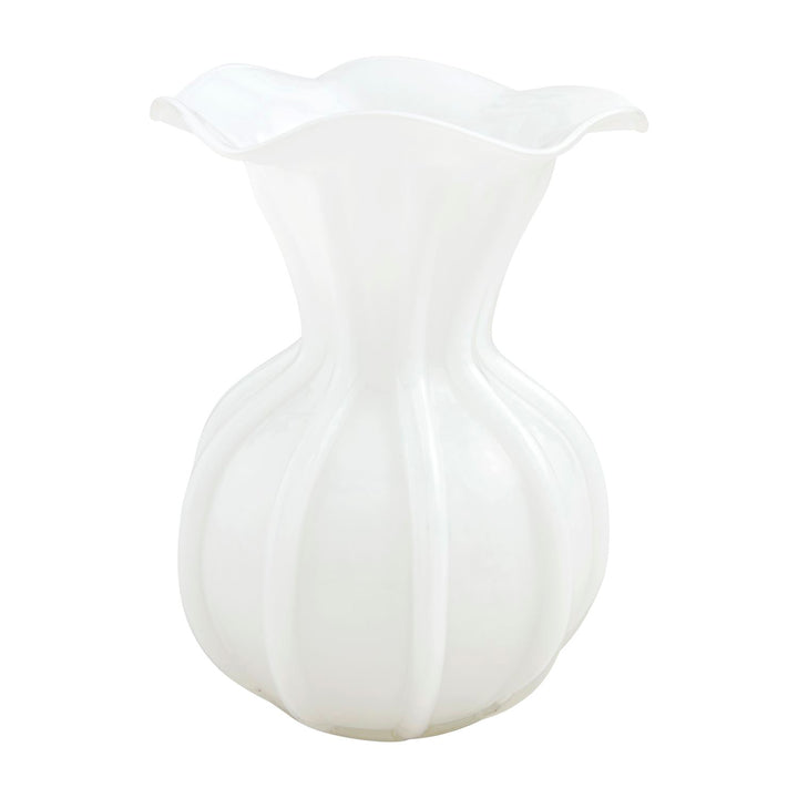 White Glass Ruffle Vase