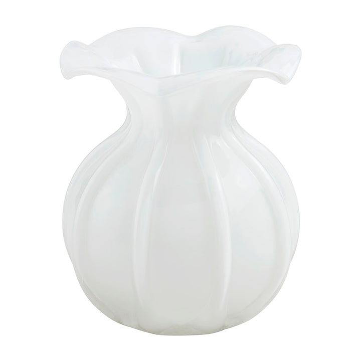 White Glass Ruffle Vase