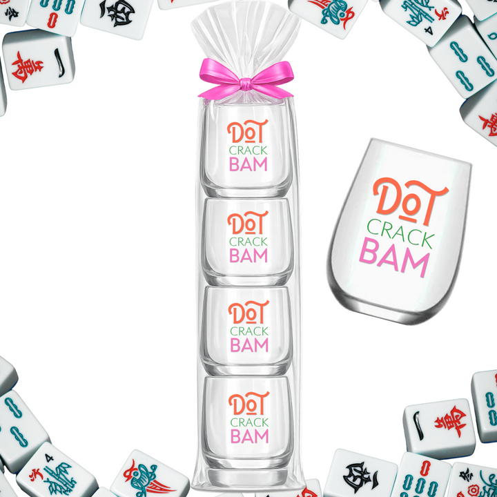 Mahjong Stemless Wine Glass "Dot Crack Bam"