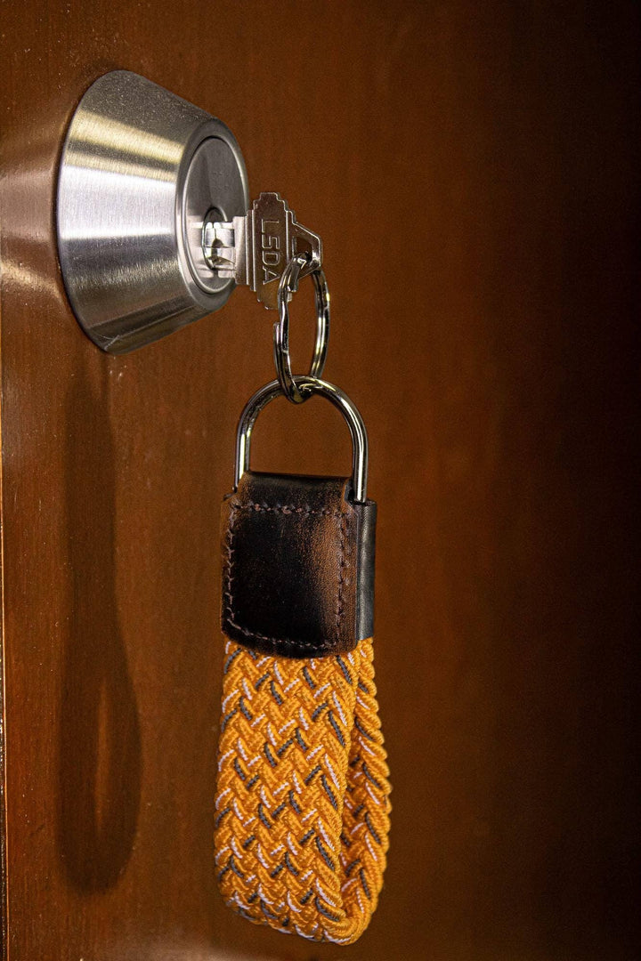 Braided Stretch Woven Orange and Gray Keychain