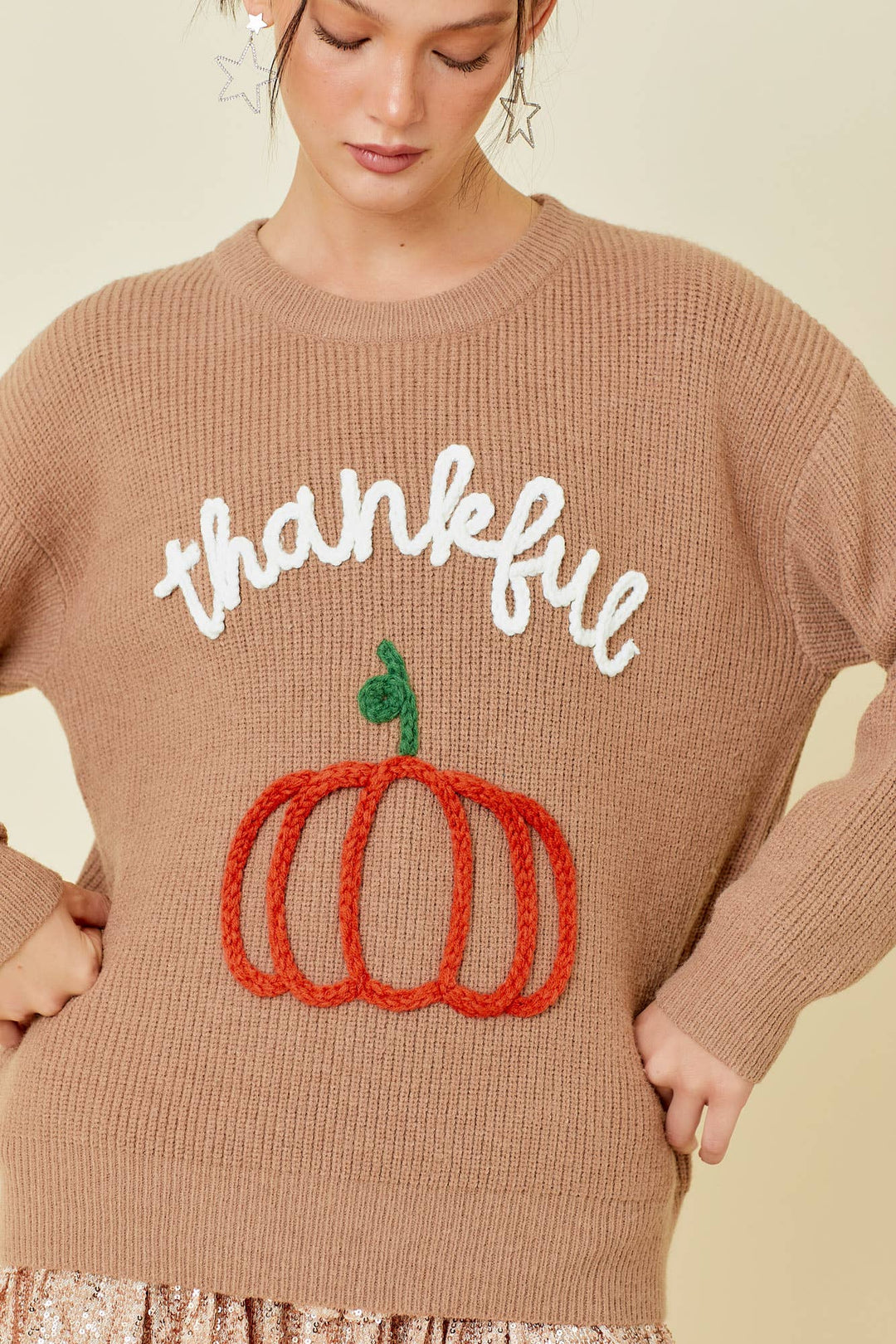 Thankful Pumpkin Embroidered Sweater