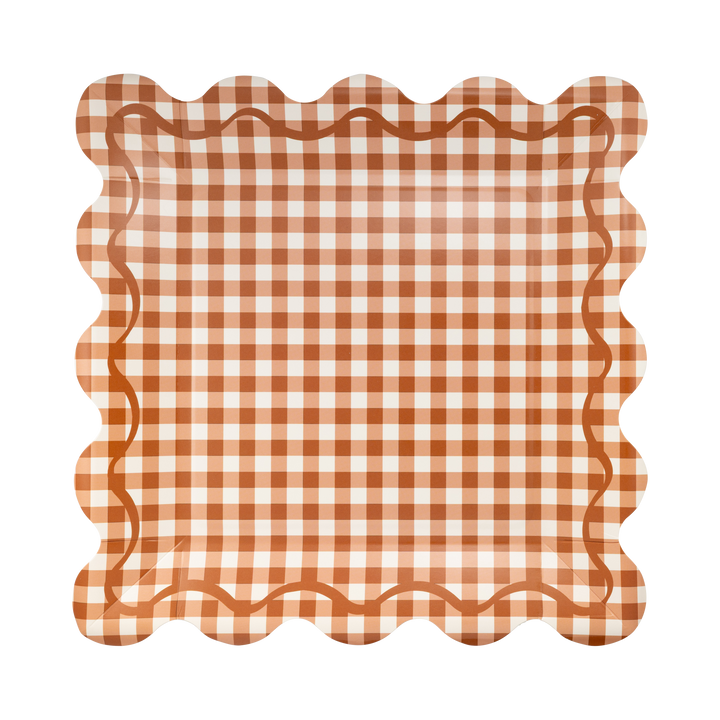 Gingham Scalloped Square Paper Plates