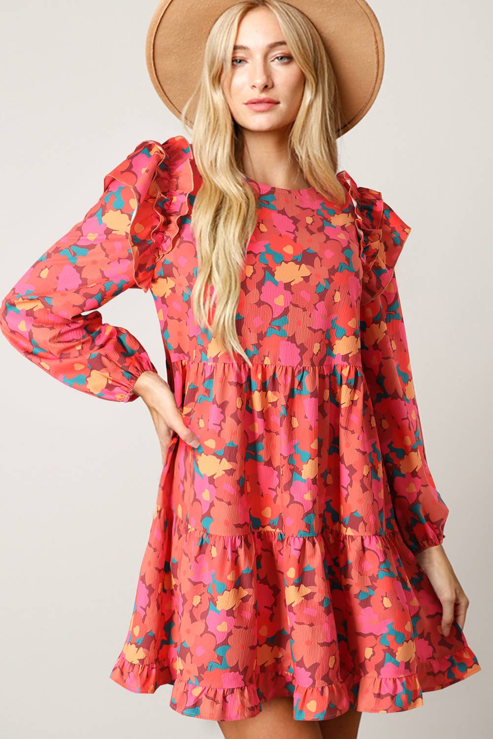 Ruffle Long Sleeve Floral Dress