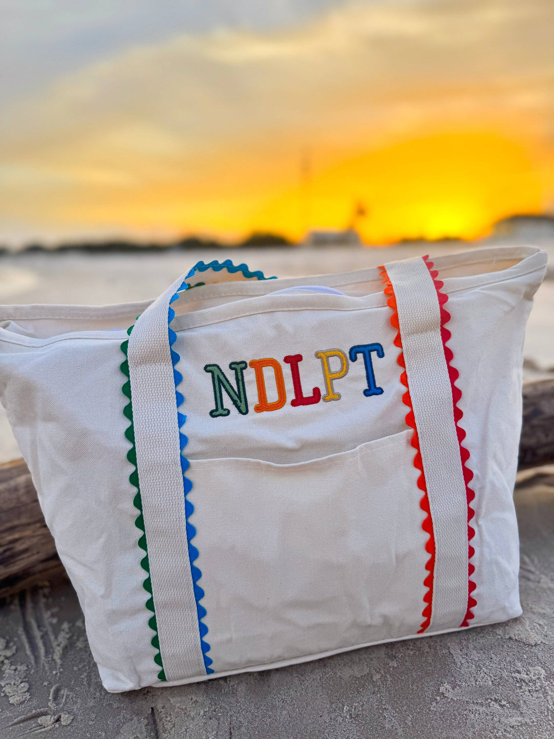 NDLPT Canvas Project Tote | Embroidered Needlepoint Tote Bag | Lightweight Zippered Carryall