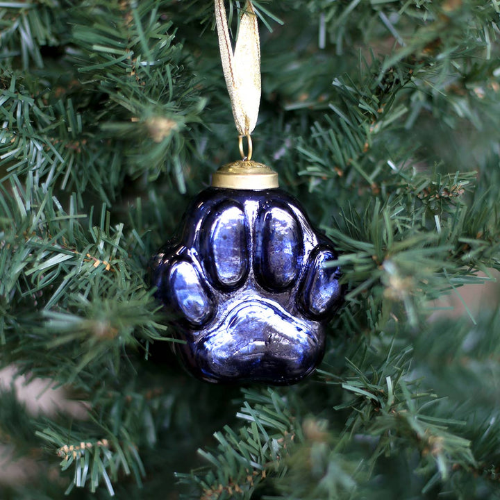 Tiger Paw Glass Ornament   Navy   2.5"