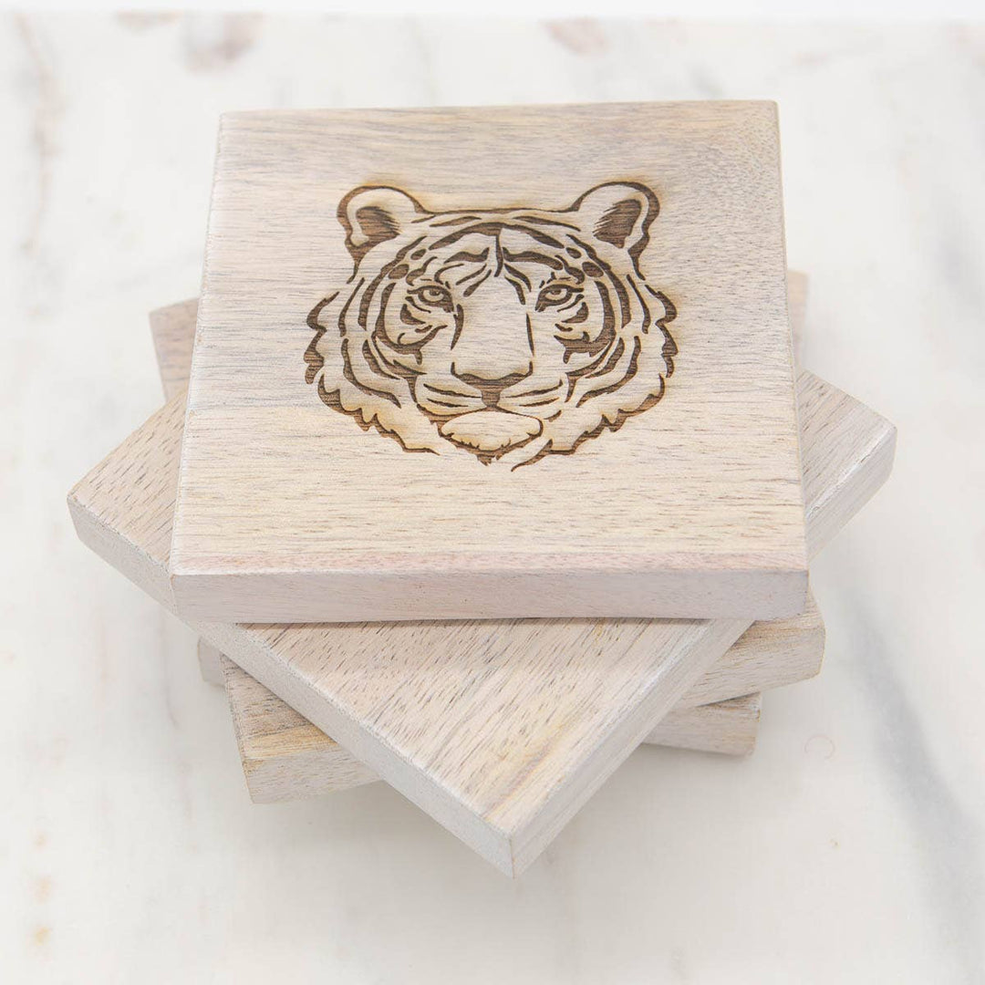 Tiger Etched Wood Coasters