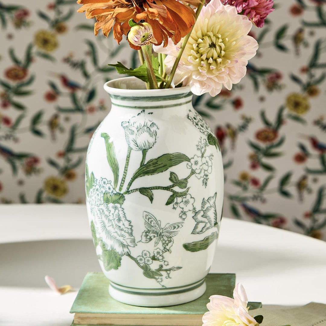 Green and White Chinoiserie Vases