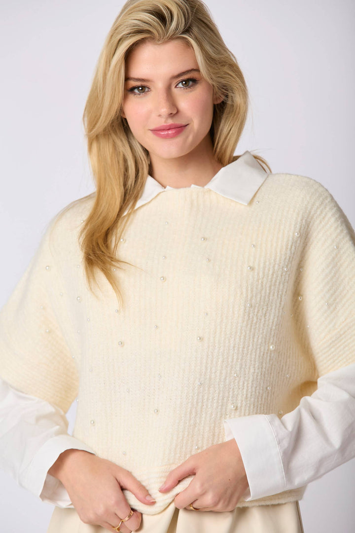 Pearl Embellished Dolman Sleeve Sweater