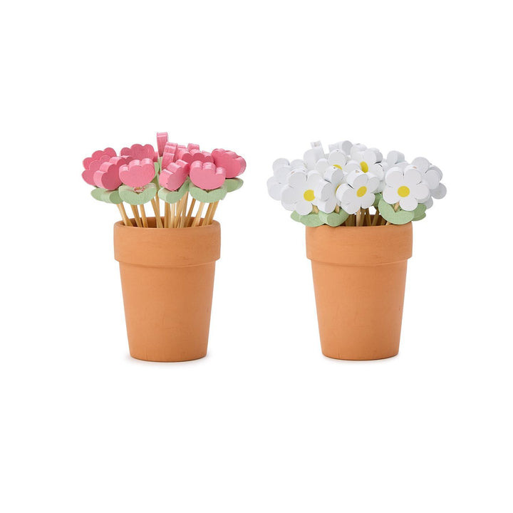 Garden Blooms 16 Pc Flower Cocktail Picks in Flower Pot Holder