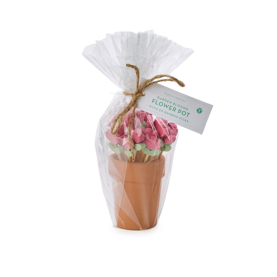 Garden Blooms 16 Pc Flower Cocktail Picks in Flower Pot Holder
