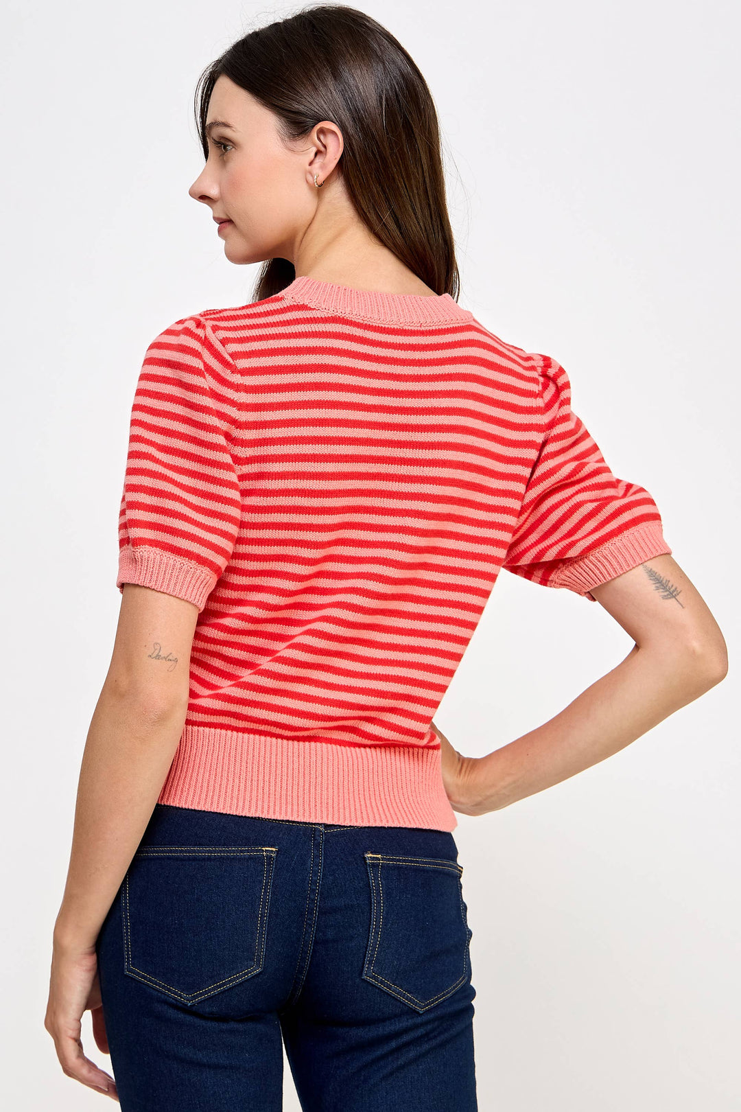 Pink Stripe Short Sleeve Sweater