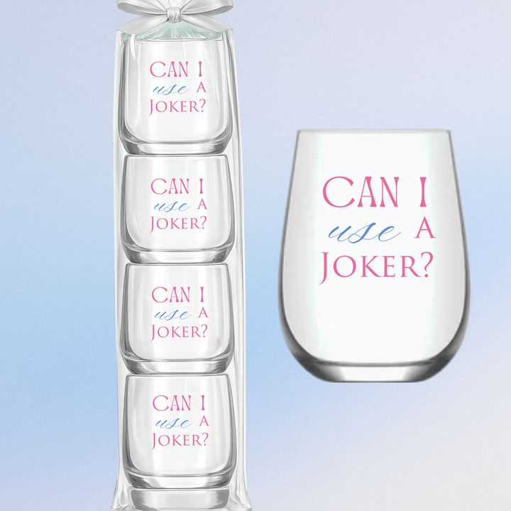 Mahjong Stemless 4ct Set Wine Glasses "Can I Use a Joker"