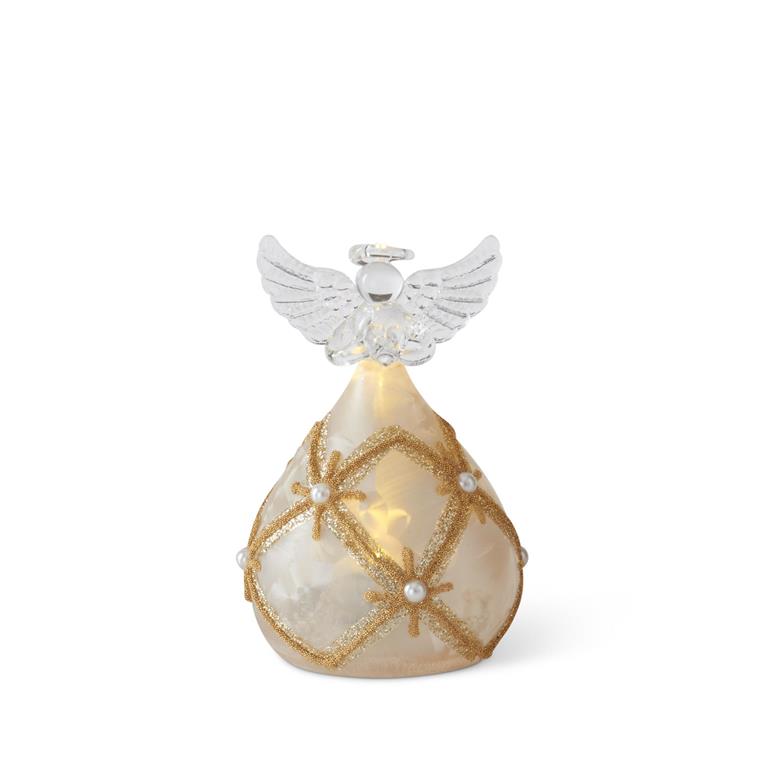 Gold &amp; Pearl LED Angel Holding Heart