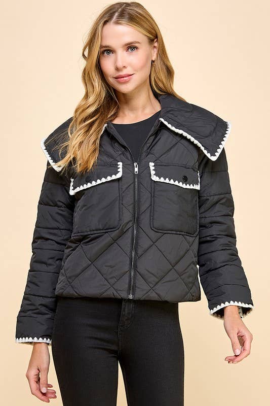 Front Zipper Quilted Puffer Jacket