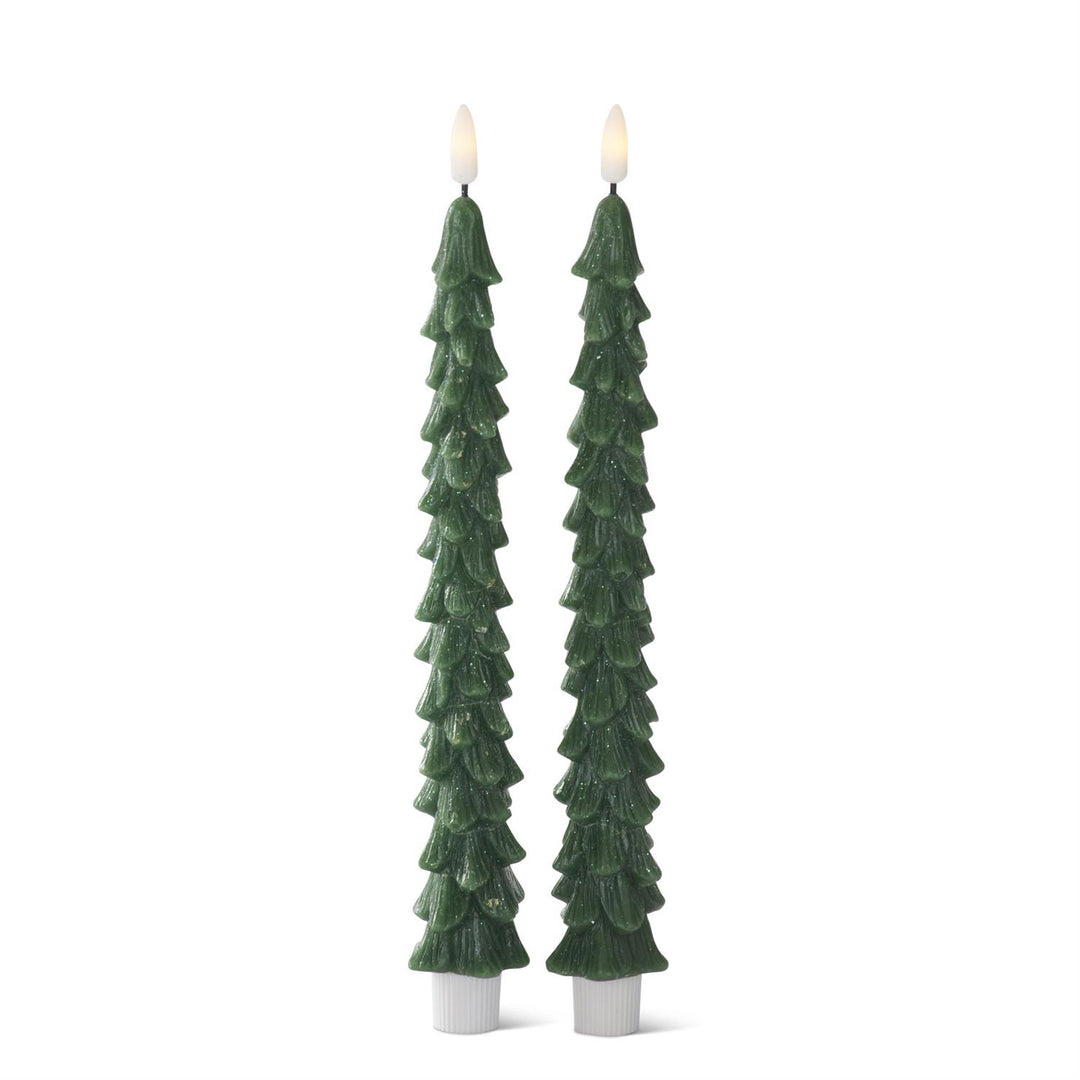 Green Wax LED Christmas Tree Taper Candles w/Timer