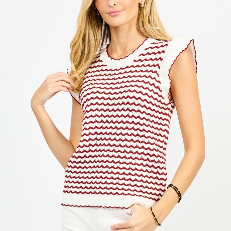 Maroon and White Sleeveless Crochet Top