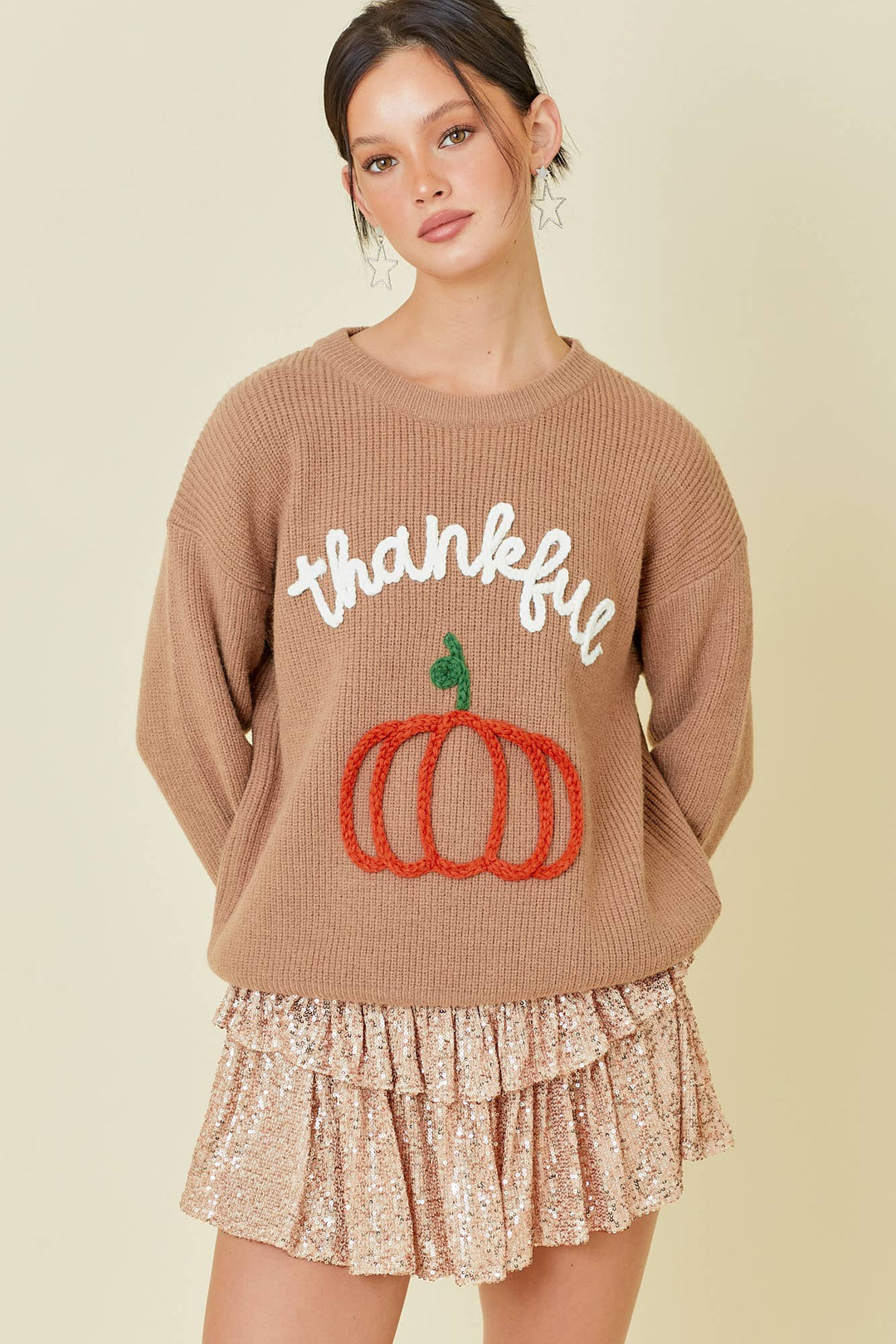 Thankful Pumpkin Embroidered Sweater