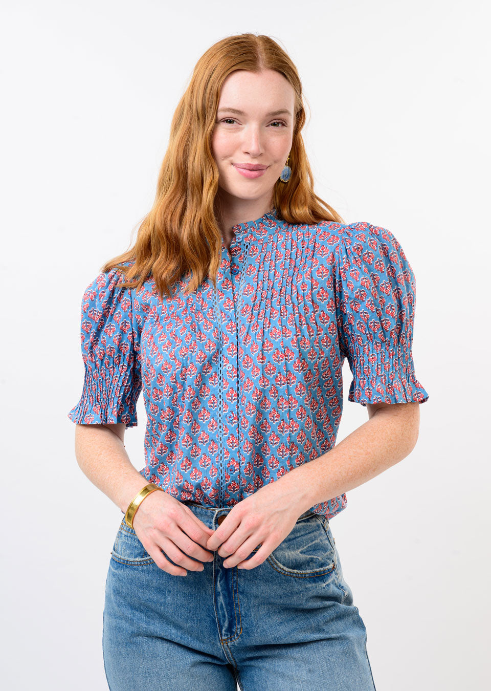 Ivy Jane Block Floral Tuck Blouse
